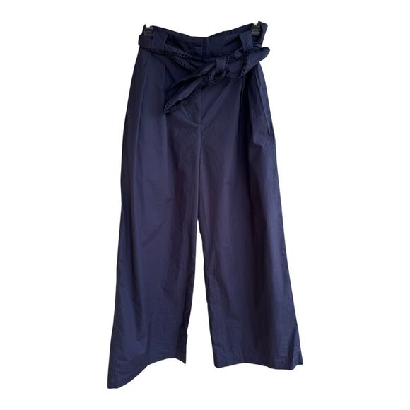 Anthropologie En Saison Marin Navy Wide Leg Embroidered Belt Trousers Large - Picture 2 of 8